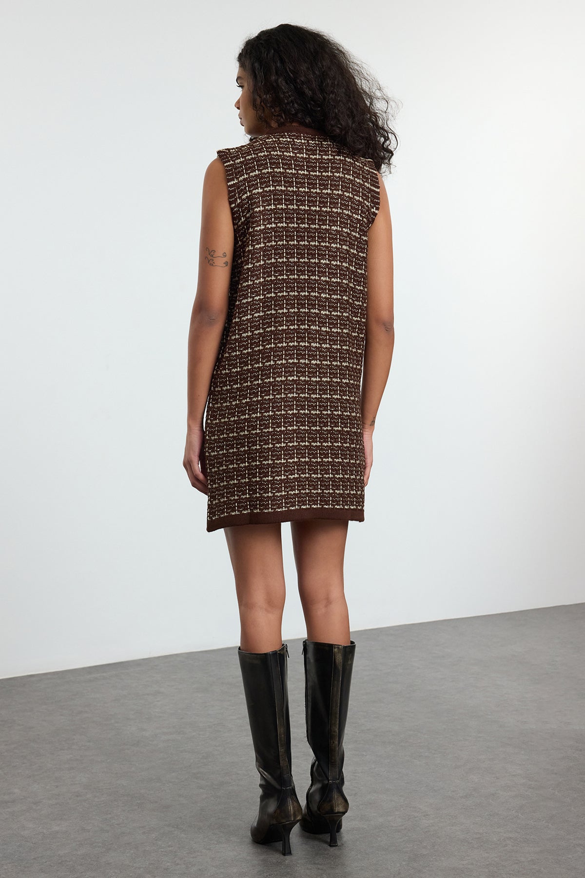 Faux Cowl Neck Sleeveless Textured Shift Mini Dress
