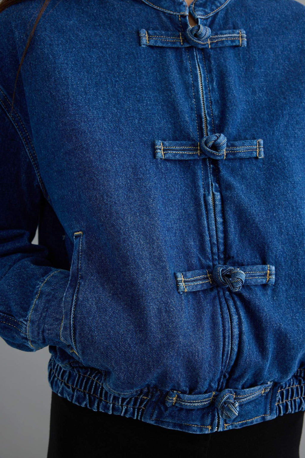 Button Detail Elasticated Waist Denim Jacket