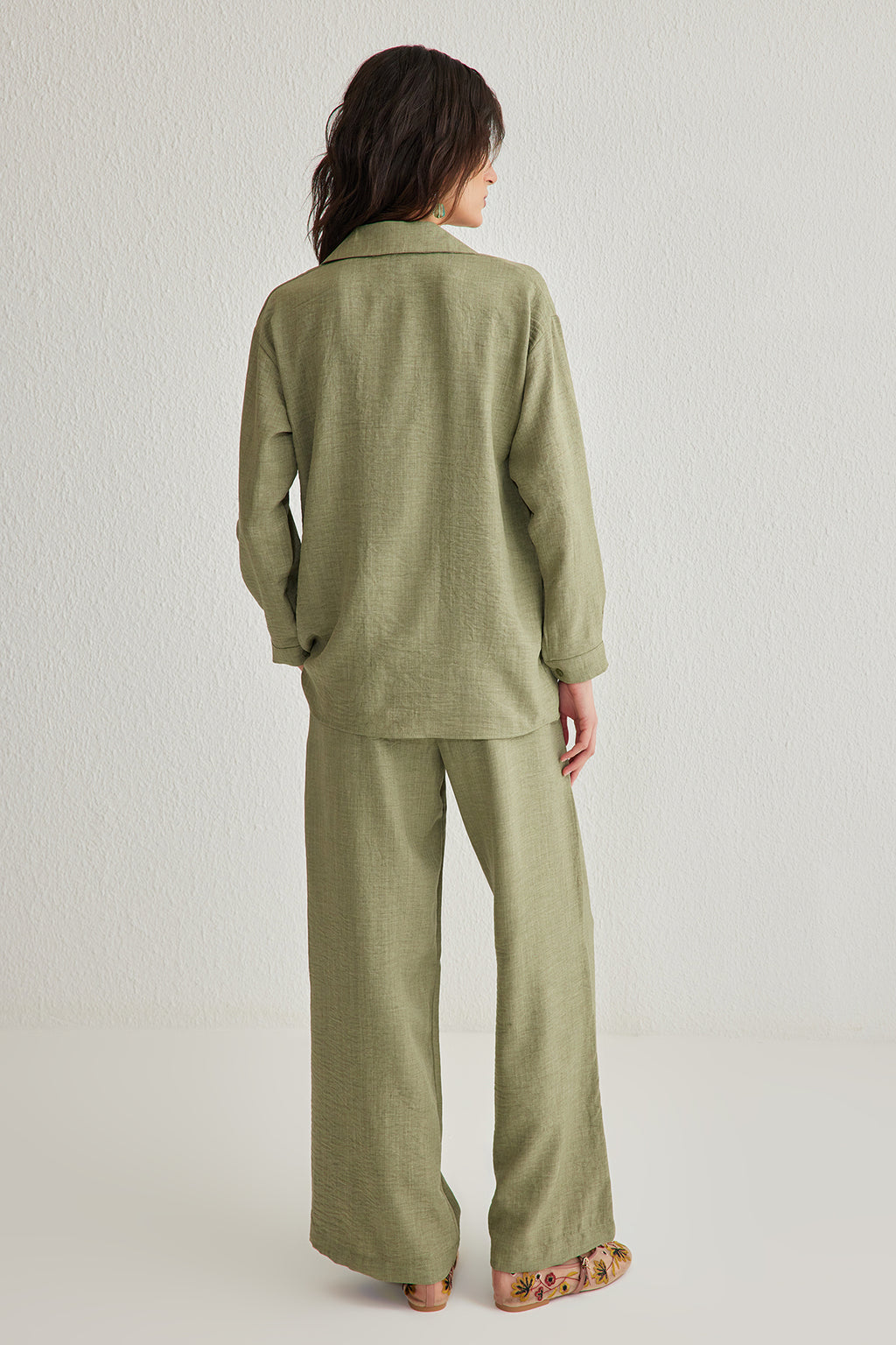 2-Piece Shirt Collar Short Sleeve Wide Leg Trouser Co-ord Set