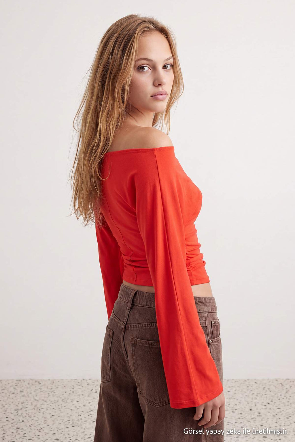 Fitted Boat Neck Batwing Sleeve Ribbed Blouse