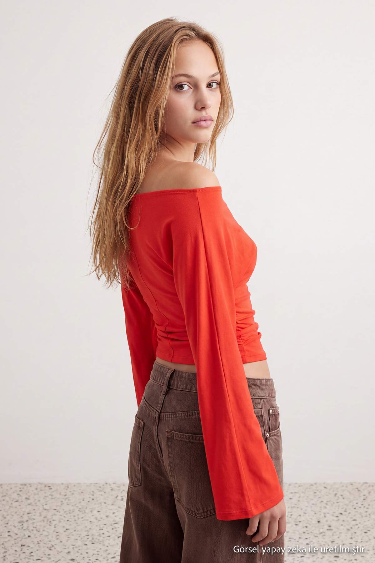 Fitted Boat Neck Batwing Sleeve Ribbed Blouse
