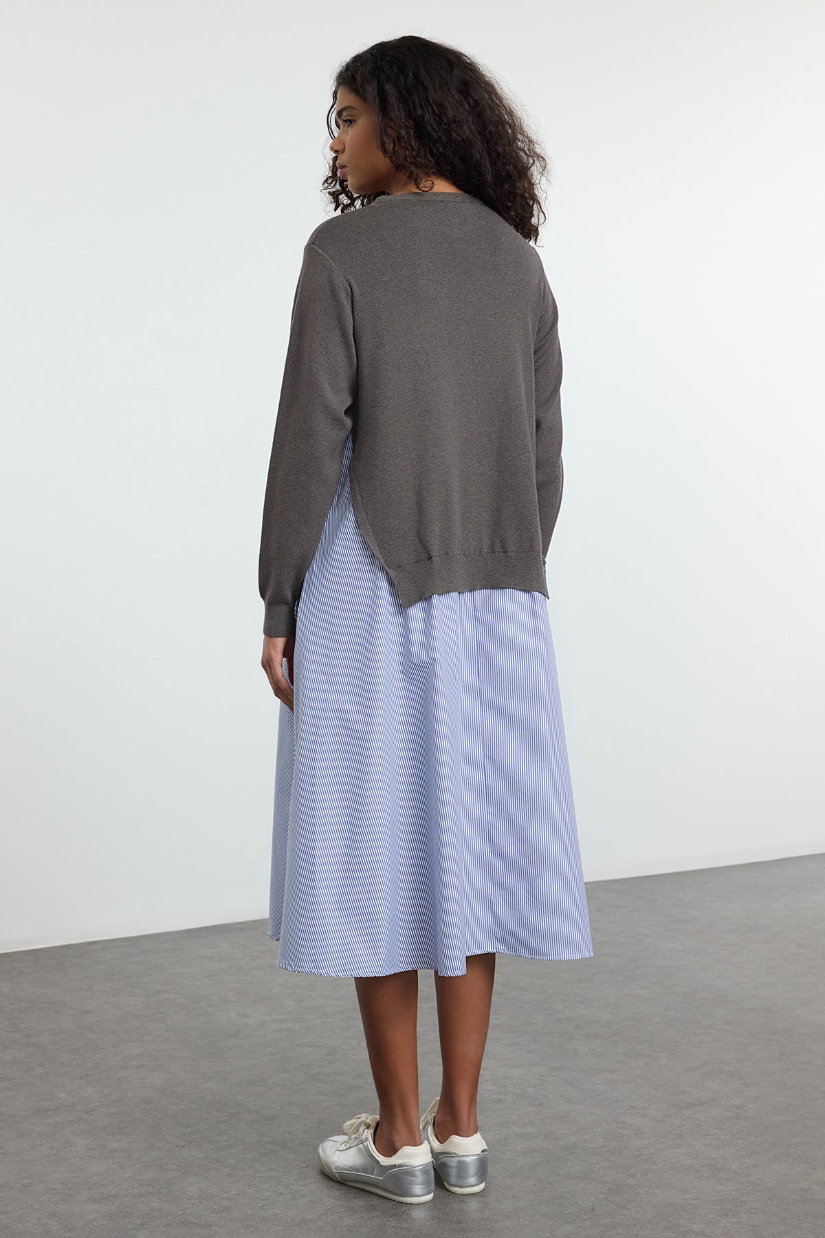 Knit Trim Shift Midi Dress