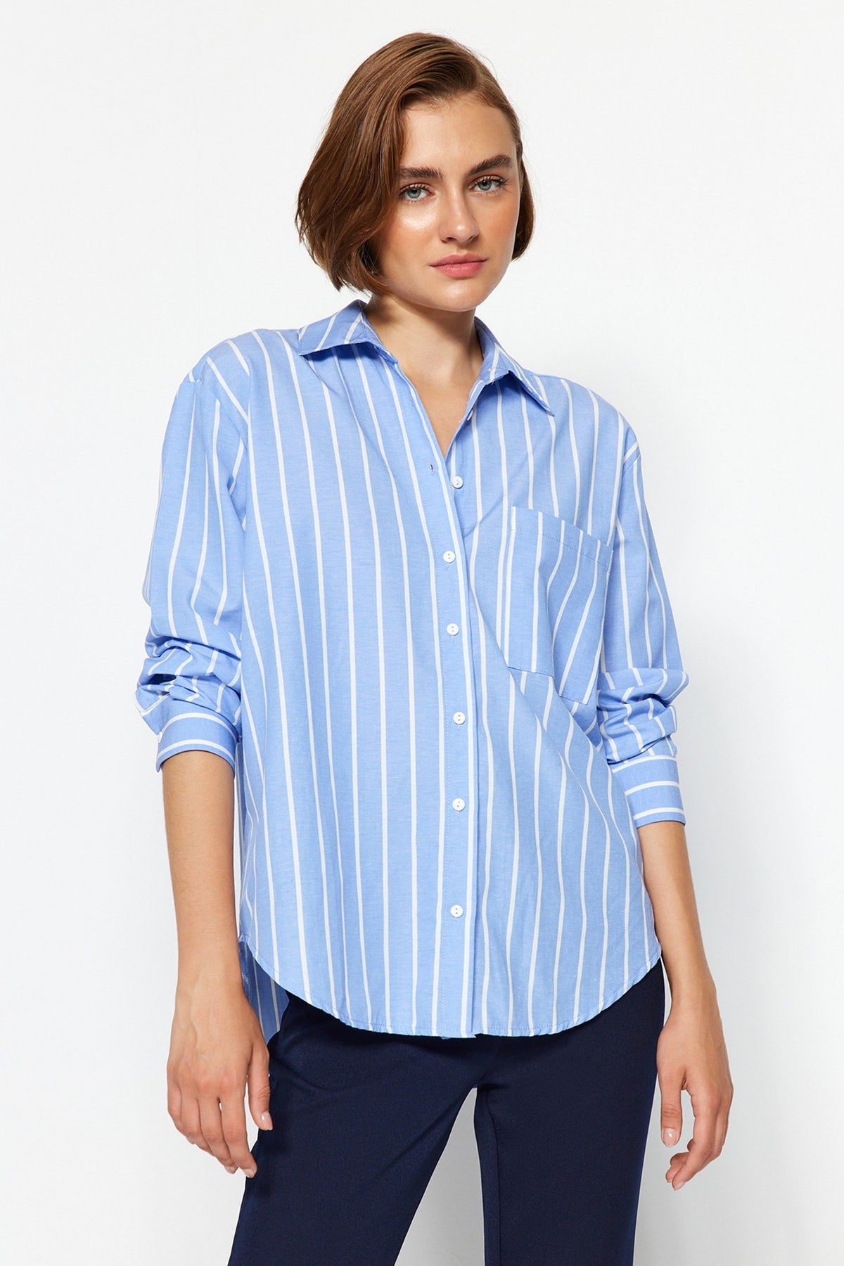 Oversized Single Pocket Long Sleeve Boyfriend Shirt