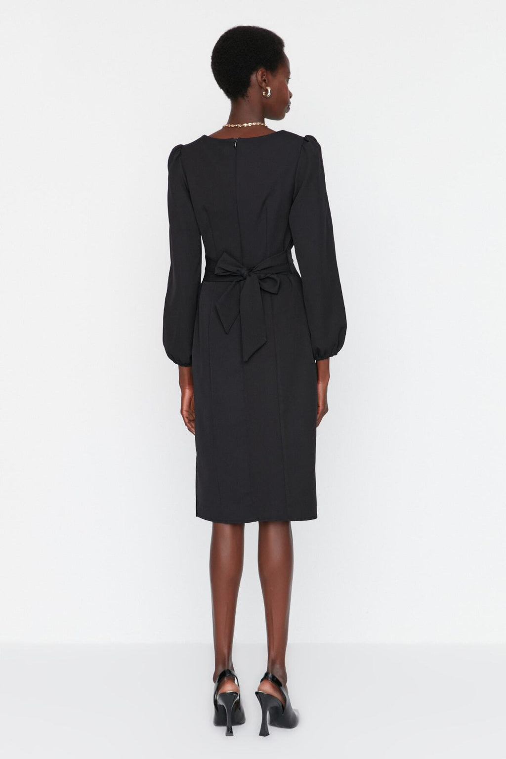 Sweetheart Neck Long Sleeve Bodycon Midi Dress