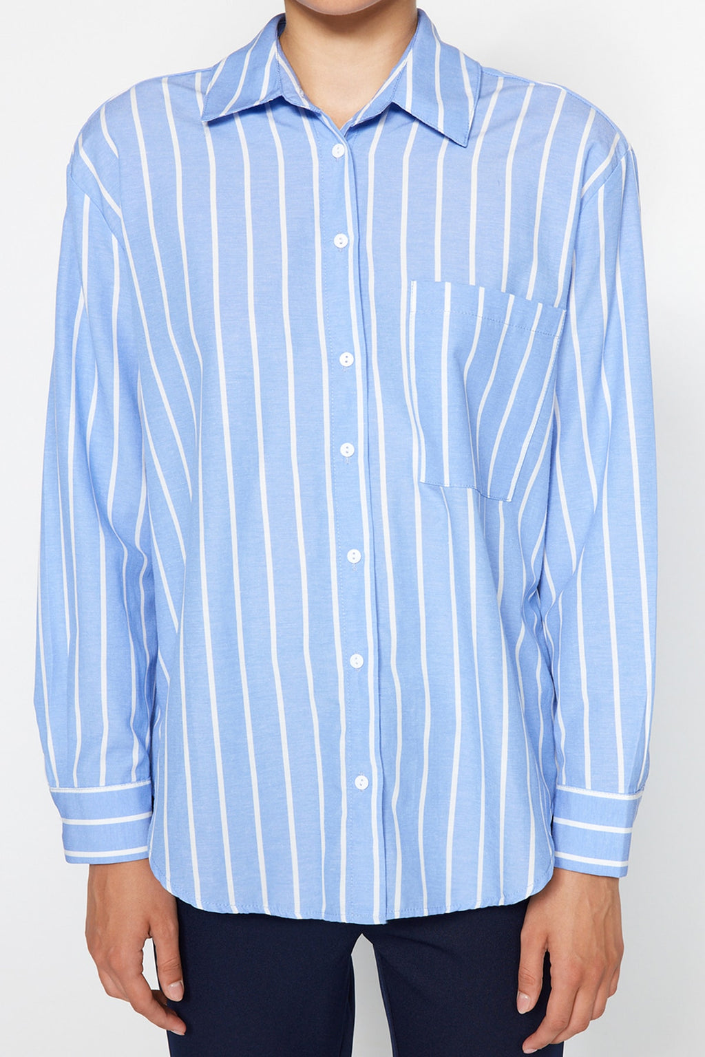 Oversized Single Pocket Long Sleeve Boyfriend Shirt
