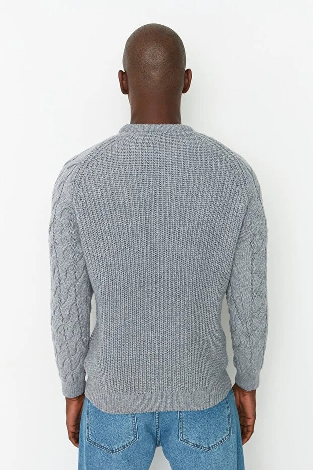 Regular Fit Woolen Crew Neck Knit Sweater with Hair Knitting Detail