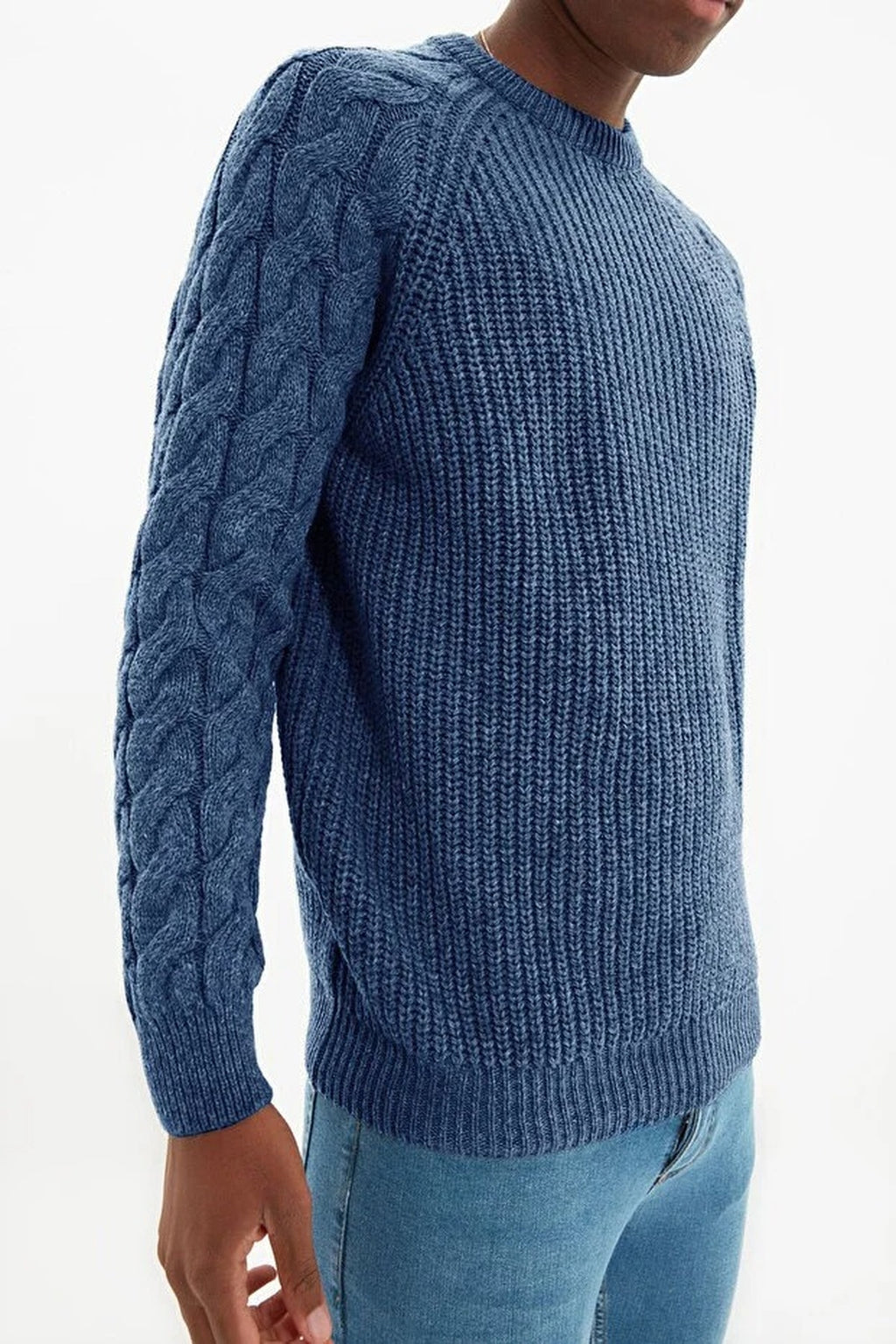 Regular Fit Woolen Crew Neck Knit Sweater with Hair Knitting Detail