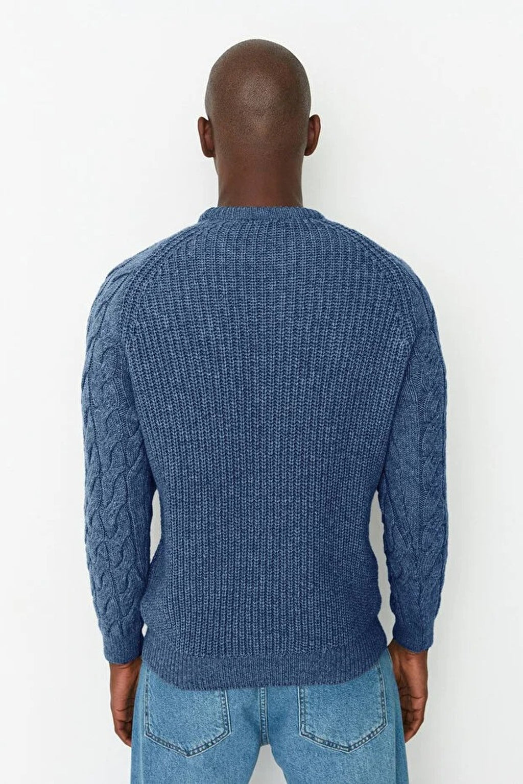 Regular Fit Woolen Crew Neck Knit Sweater with Hair Knitting Detail