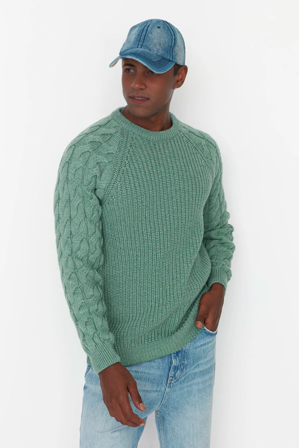 Regular Fit Woolen Crew Neck Knit Sweater with Hair Knitting Detail