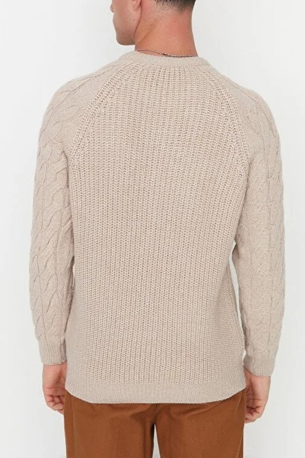 Regular Fit Woolen Crew Neck Knit Sweater with Hair Knitting Detail