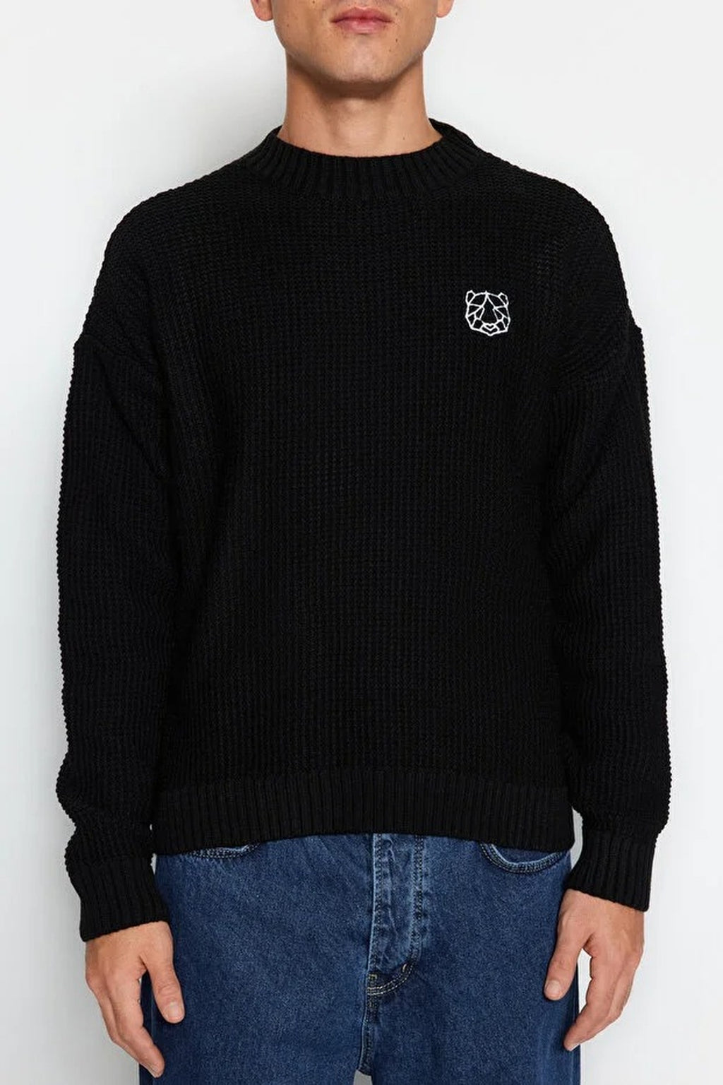 Crew Neck Embroidered Knit Sweater