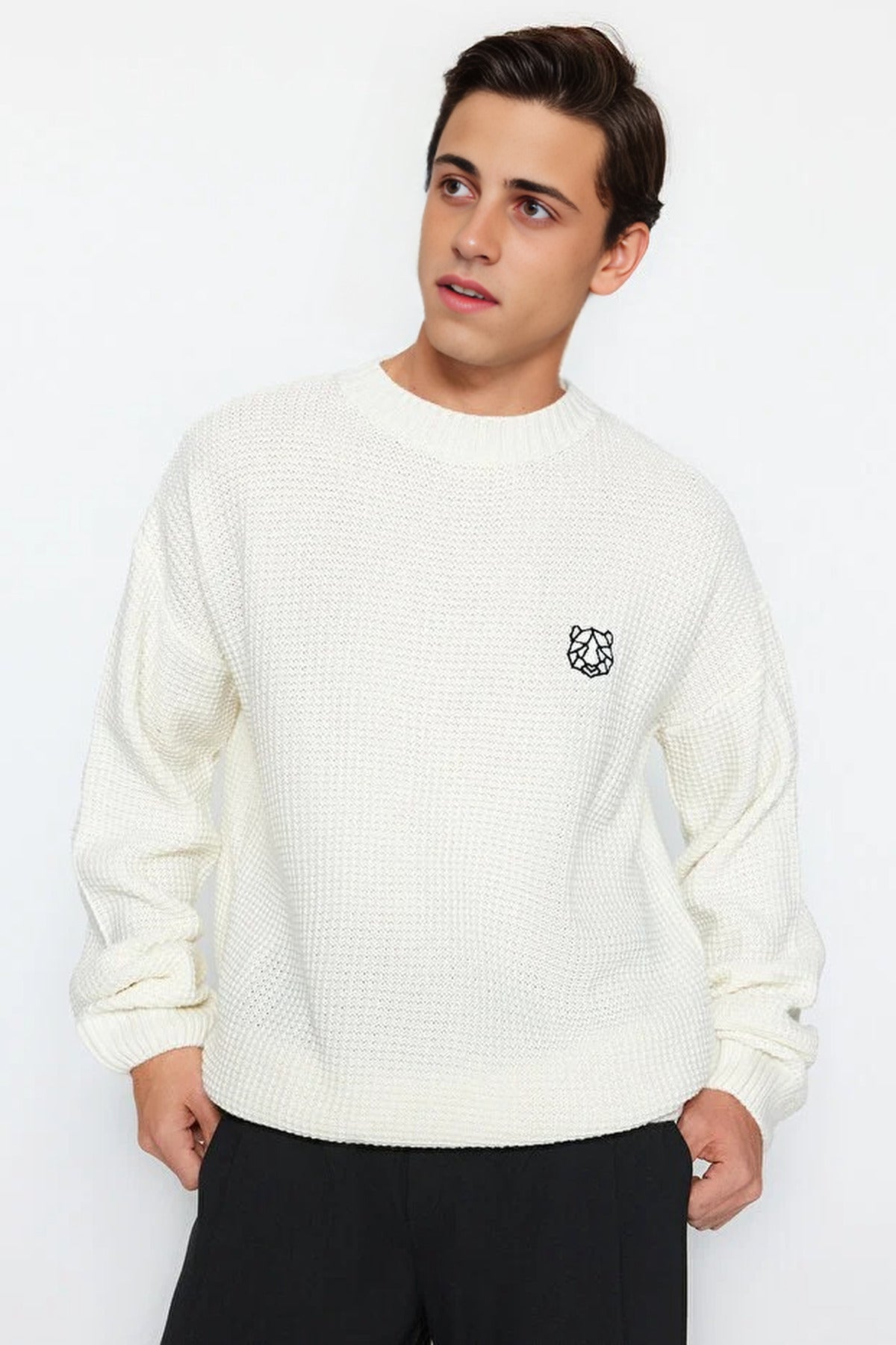 Crew Neck Embroidered Knit Sweater