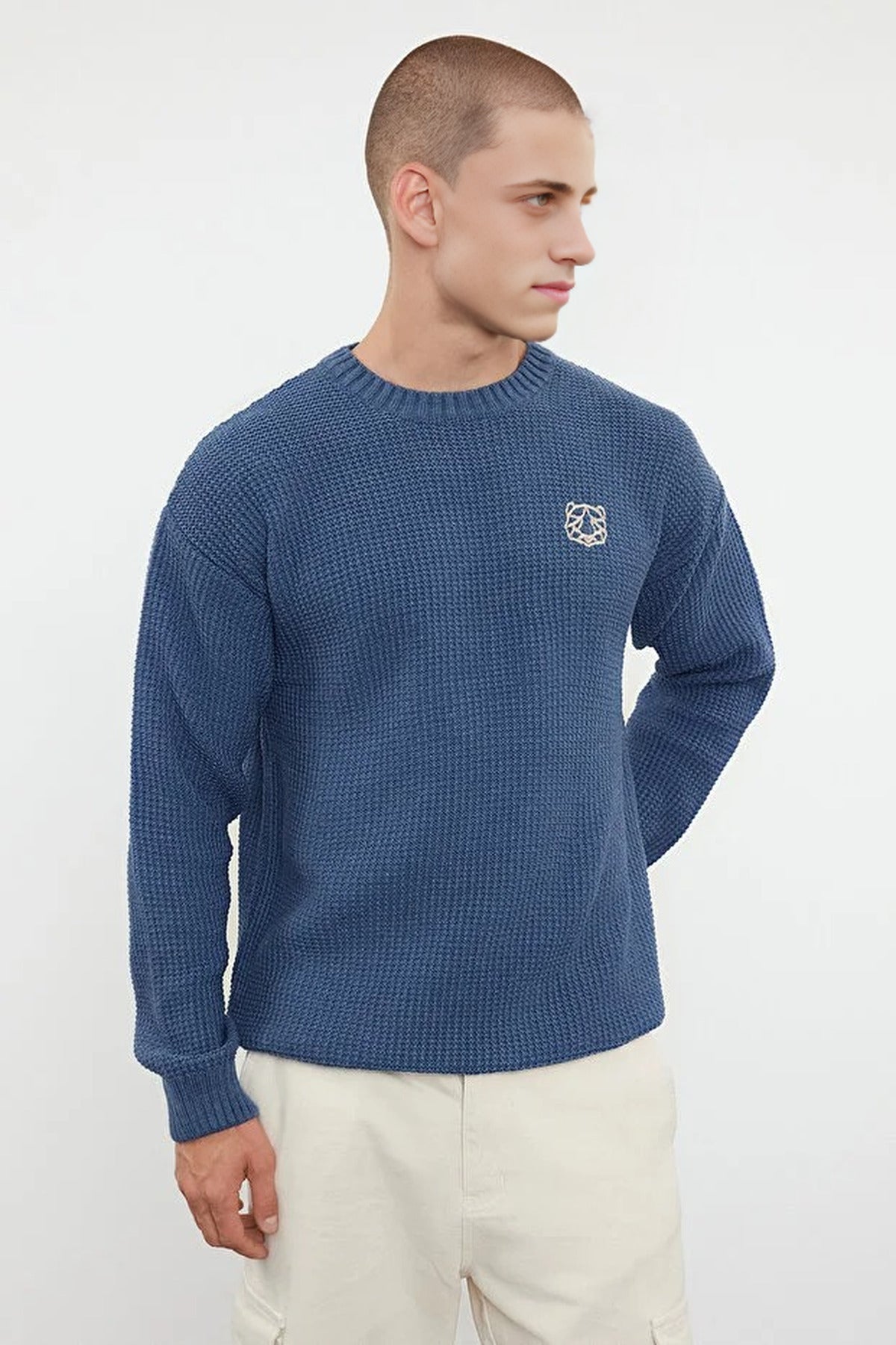 Crew Neck Embroidered Knit Sweater