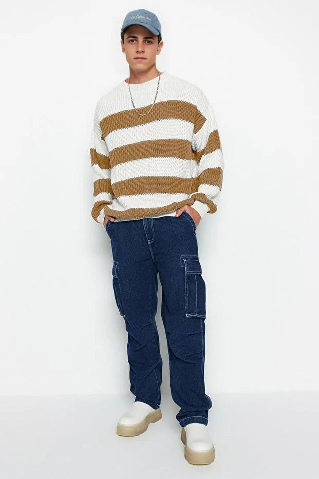 Crew Neck Striped Knit Sweater