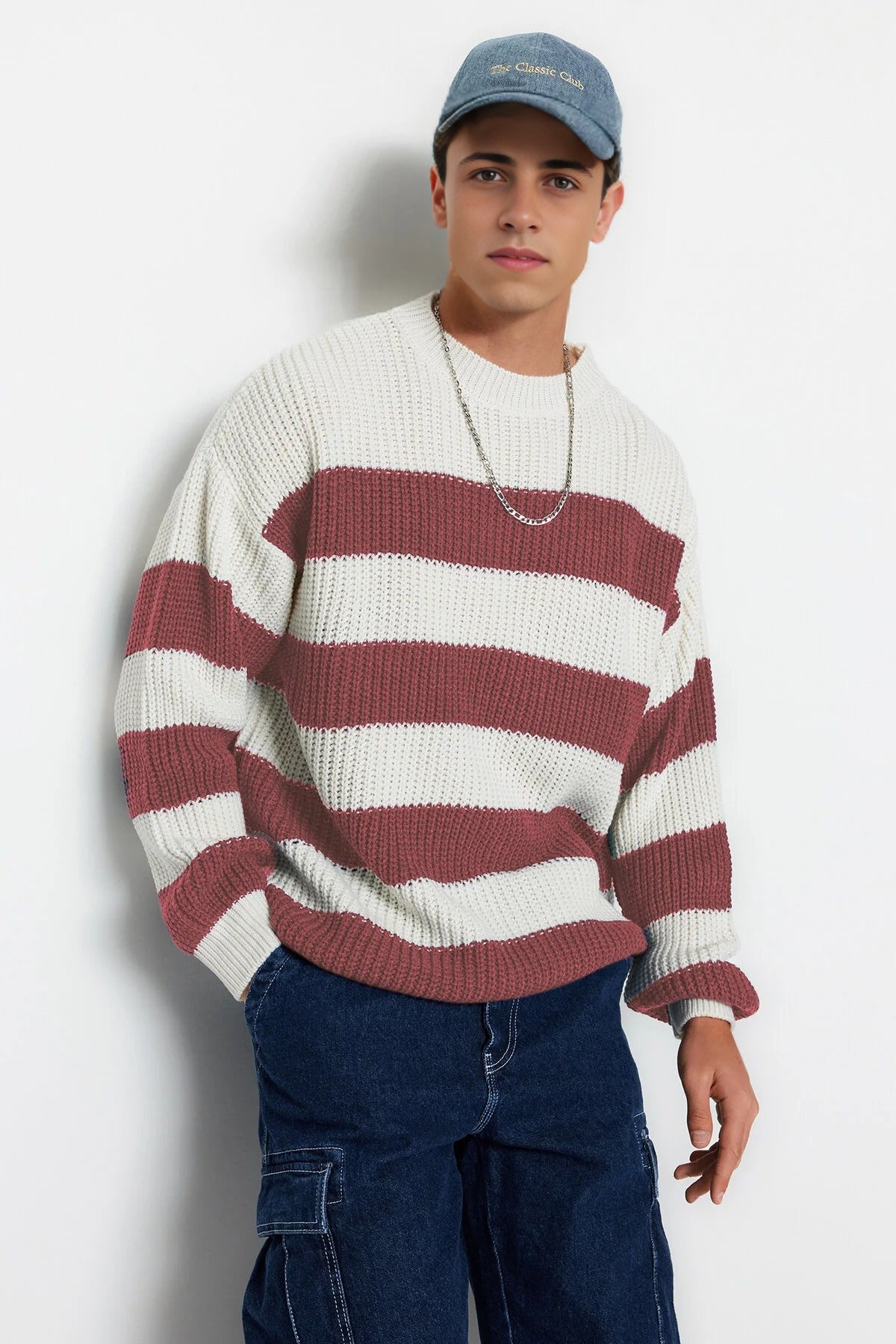Crew Neck Striped Knit Sweater