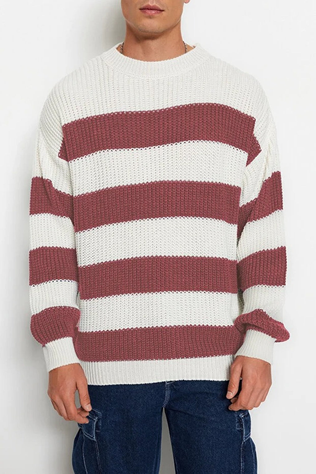 Crew Neck Striped Knit Sweater