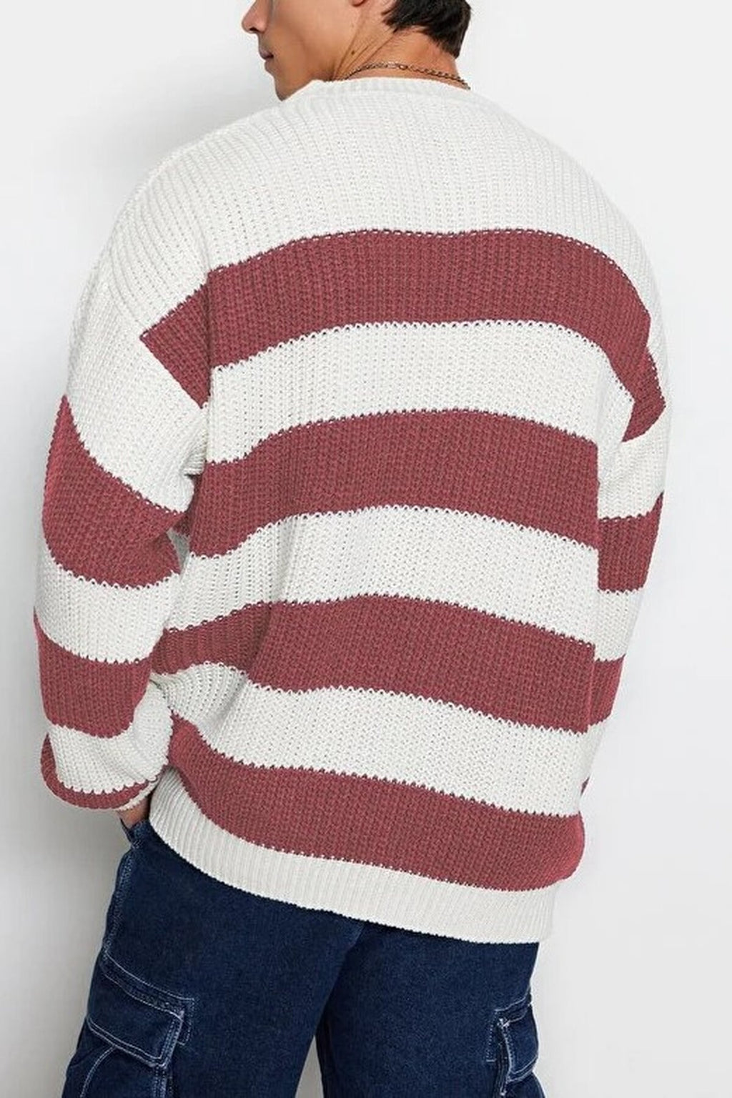 Crew Neck Striped Knit Sweater