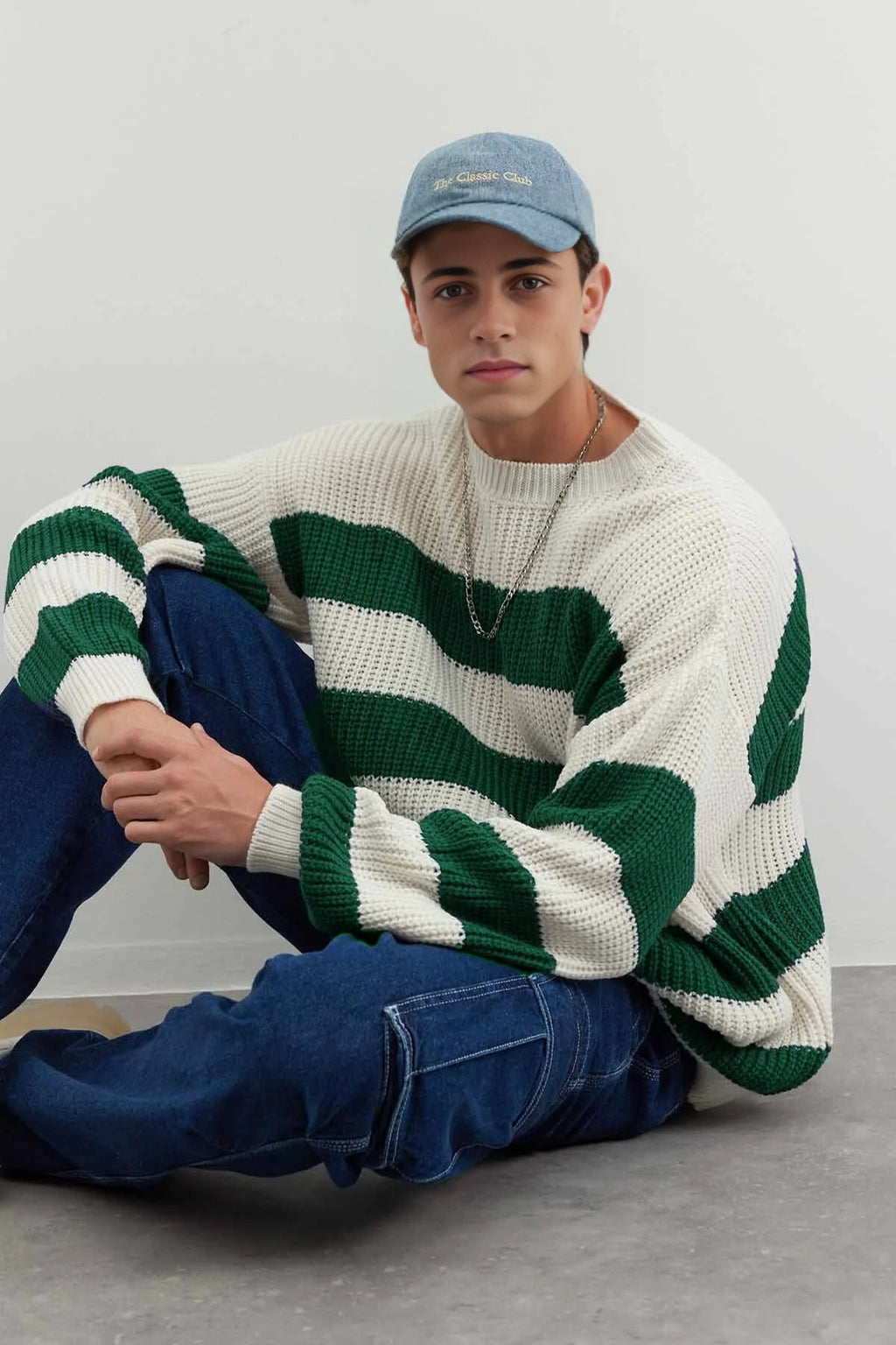 Crew Neck Striped Knit Sweater