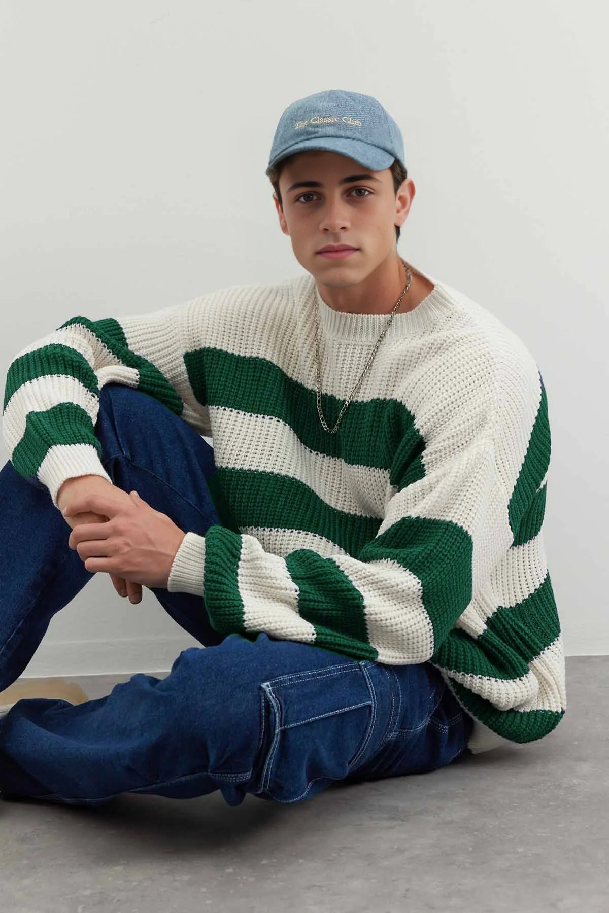 Crew Neck Striped Knit Sweater