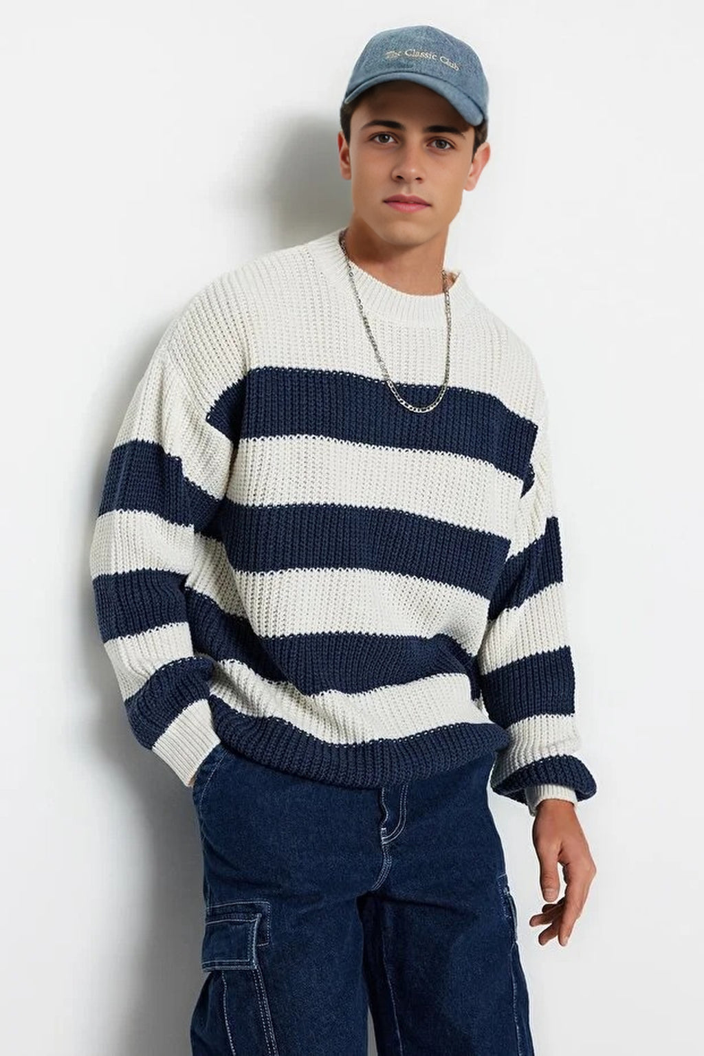 Crew Neck Striped Knit Sweater