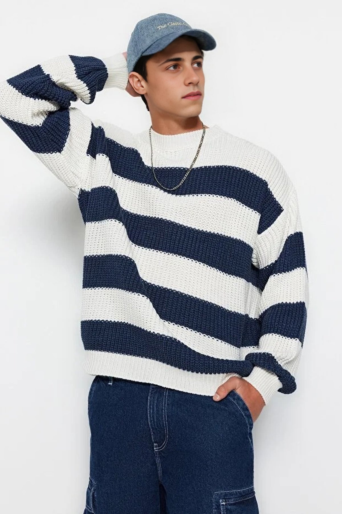 Crew Neck Striped Knit Sweater
