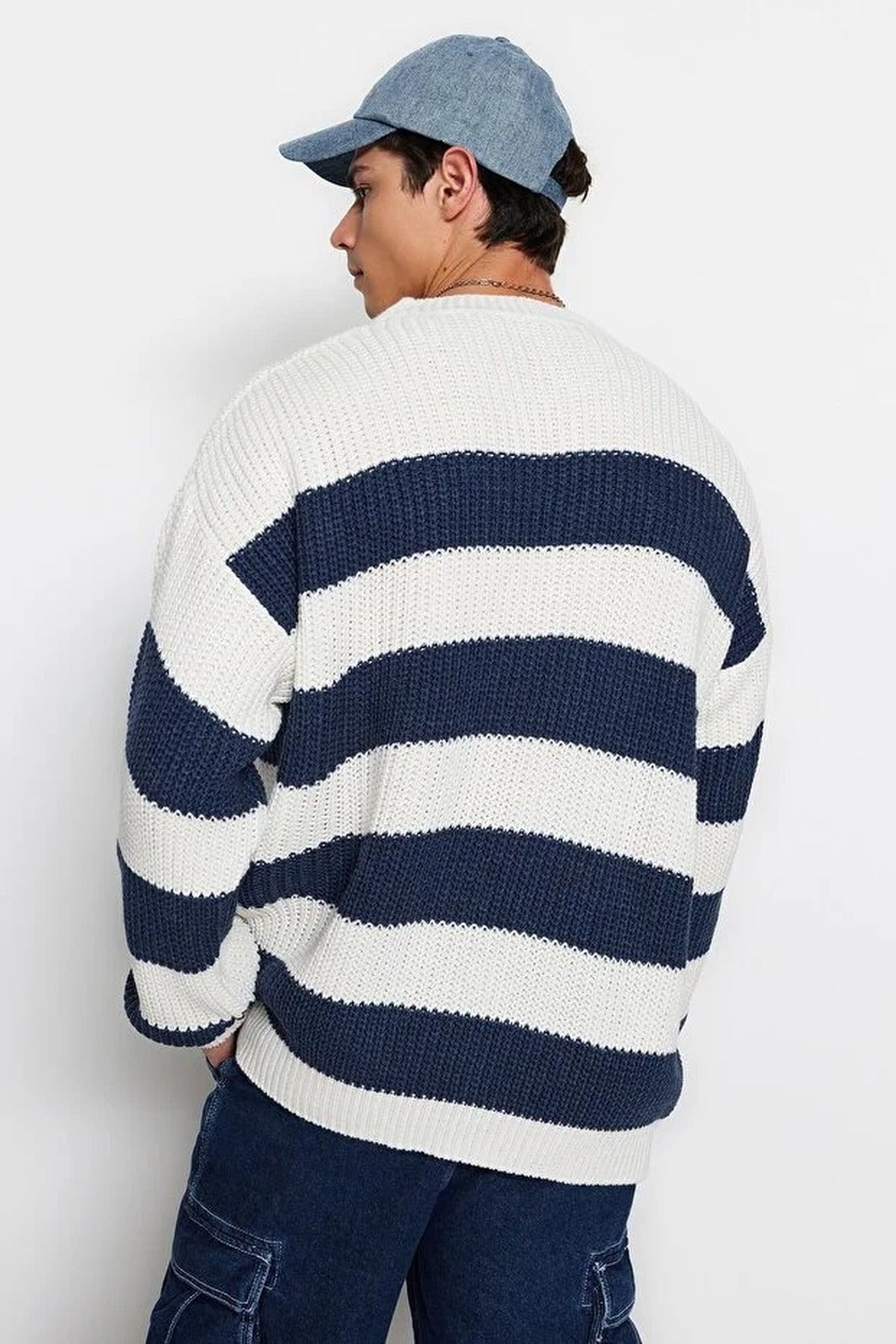 Crew Neck Striped Knit Sweater