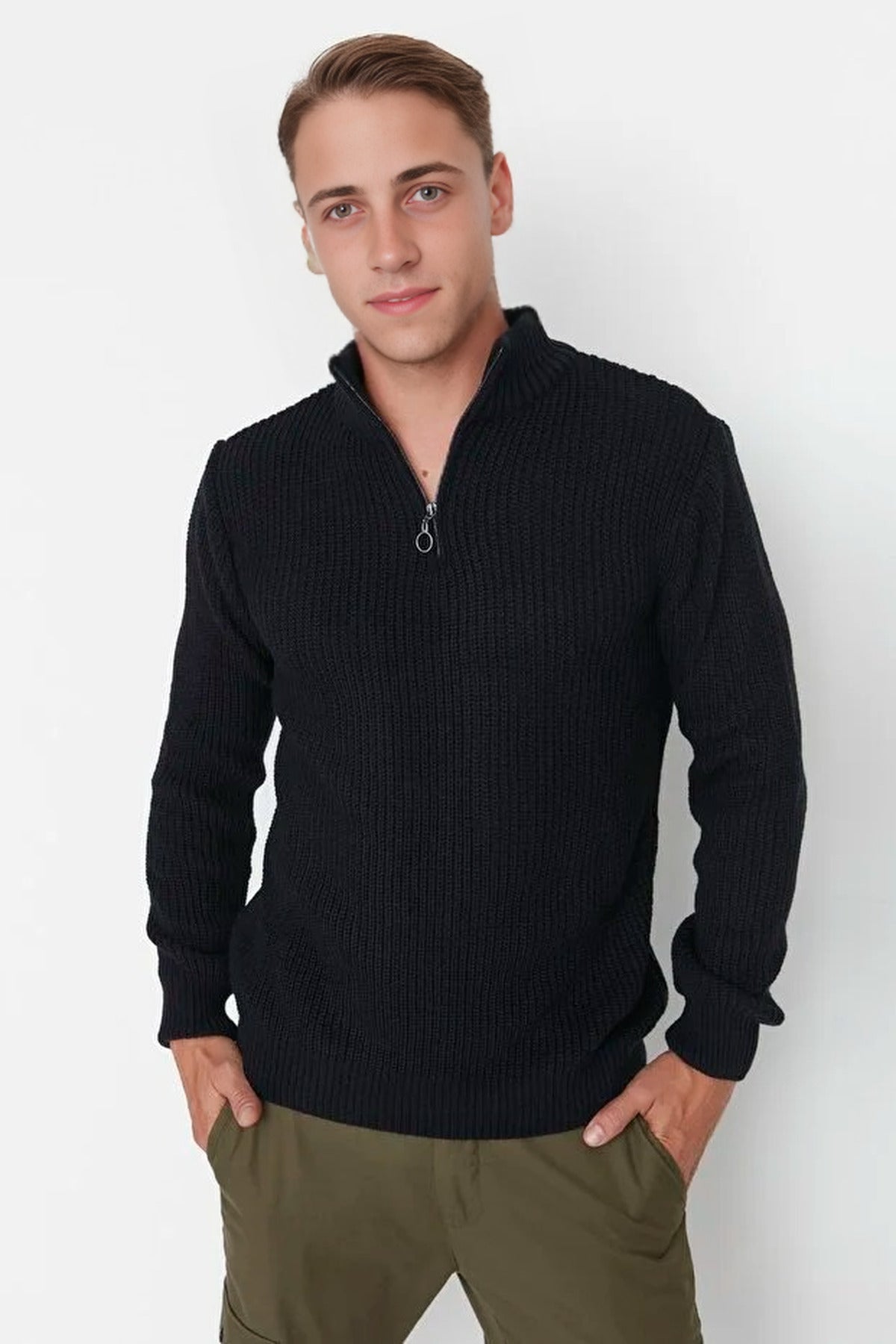 Regular Fit Half Turtleneck Zippered Sweater