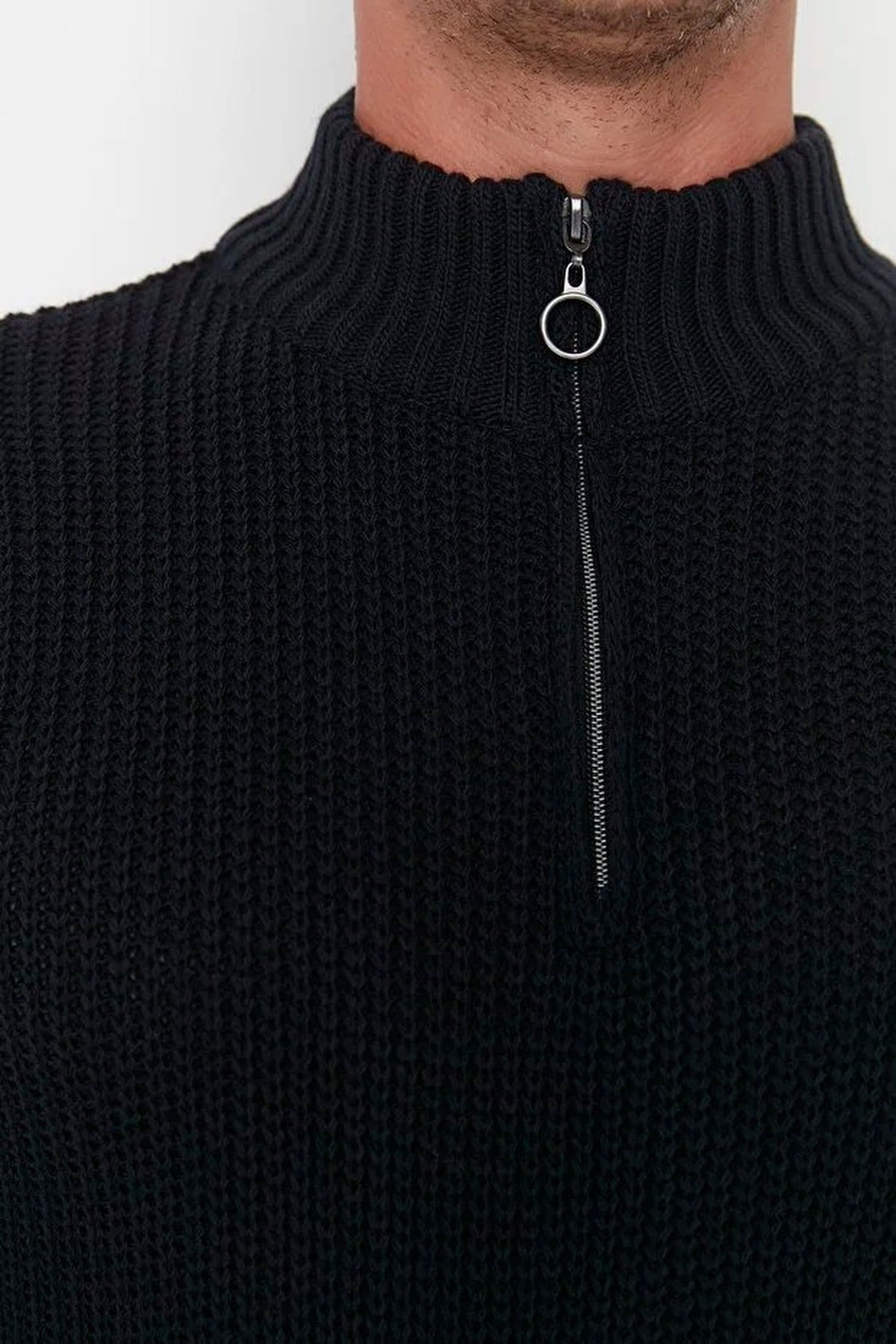 Regular Fit Half Turtleneck Zippered Sweater