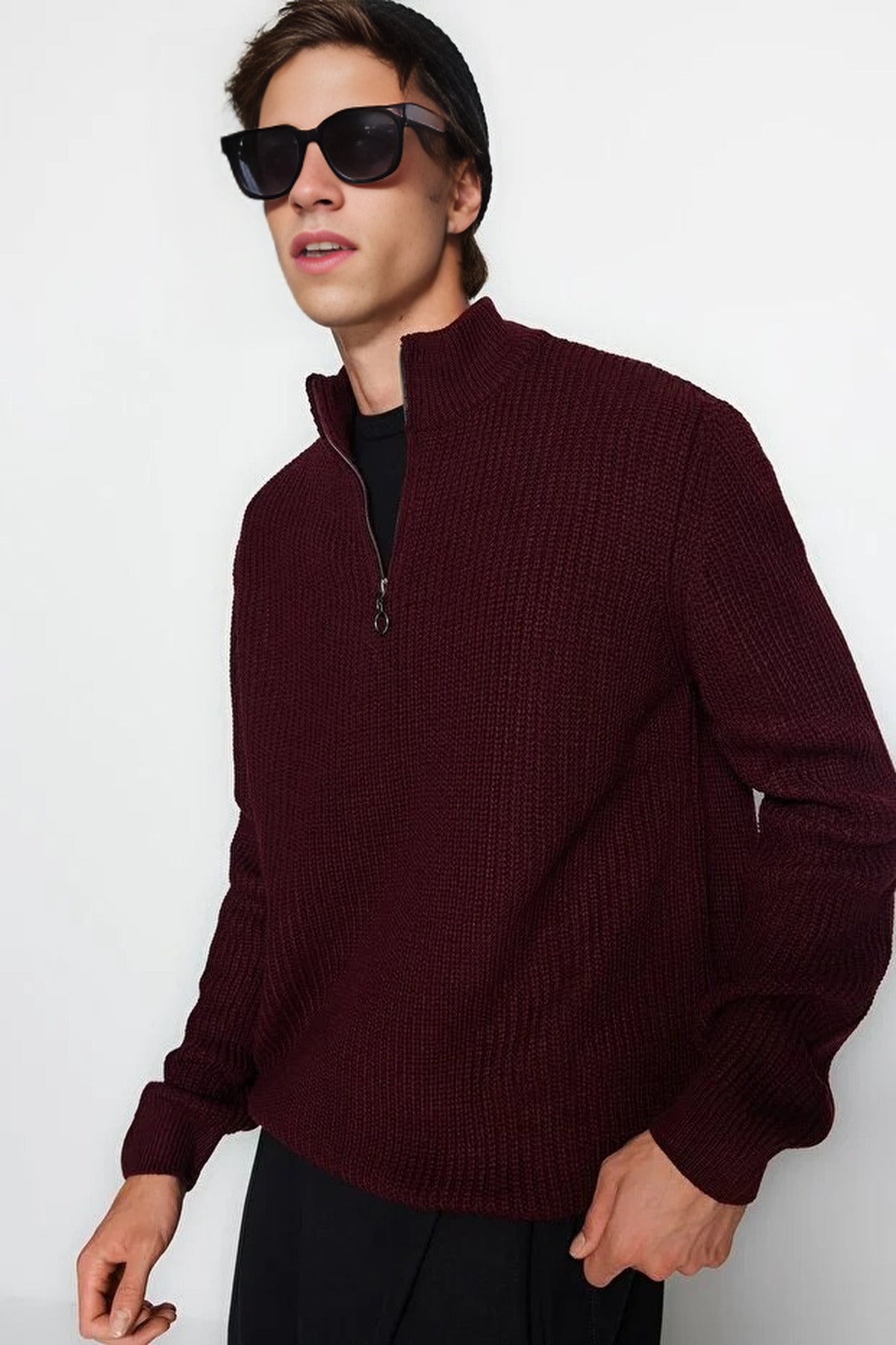 Regular Fit Half Turtleneck Zippered Sweater