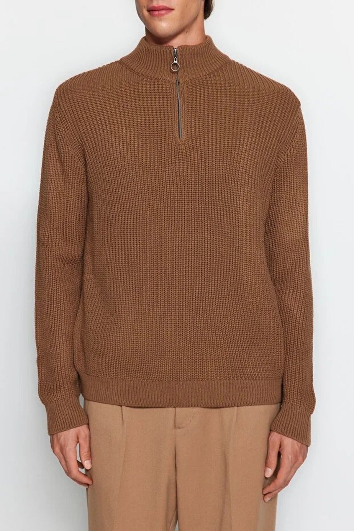Regular Fit Half Turtleneck Zippered Sweater