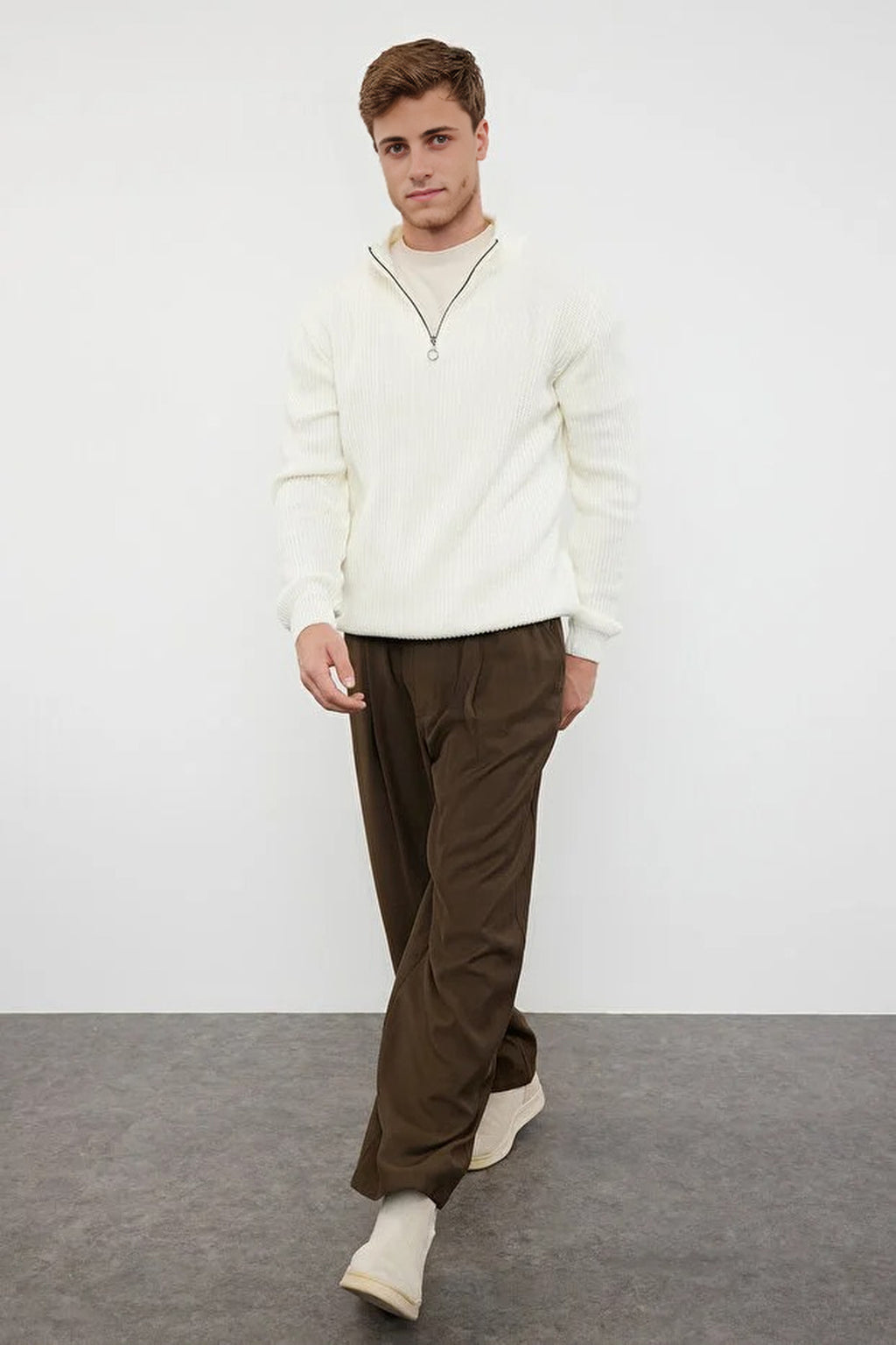 Regular Fit Half Turtleneck Zippered Sweater