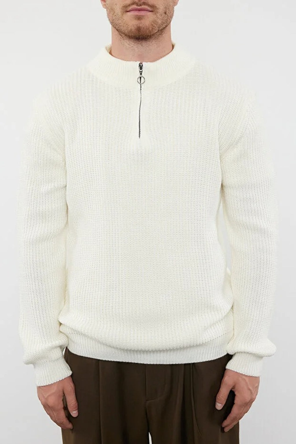 Regular Fit Half Turtleneck Zippered Sweater