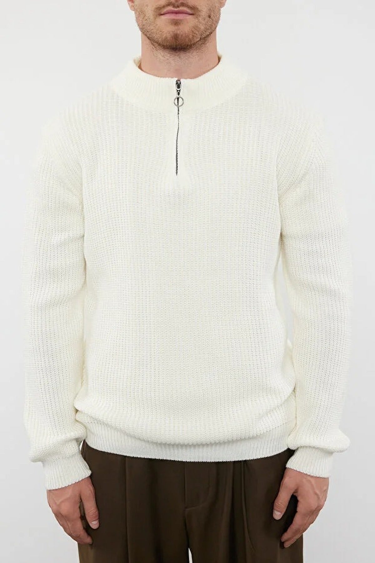 Regular Fit Half Turtleneck Zippered Sweater