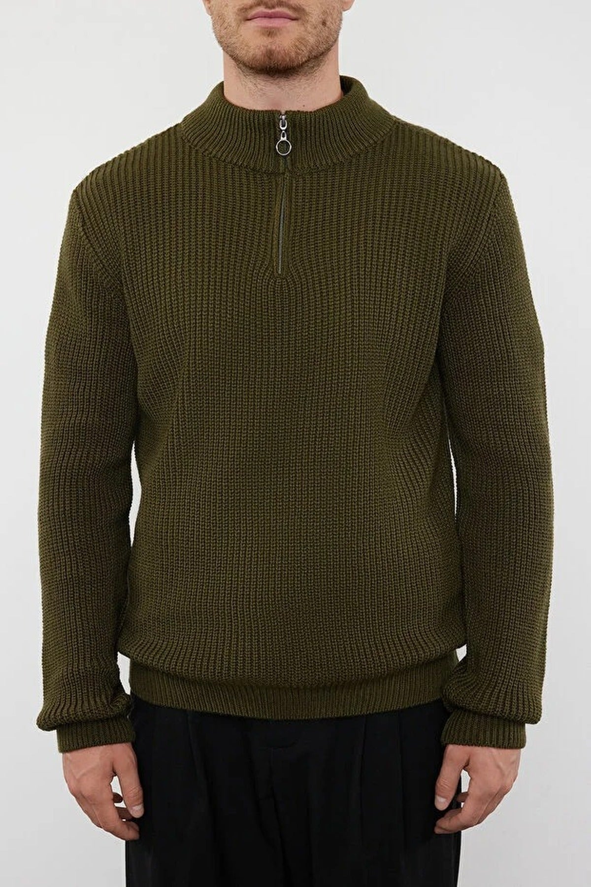 Regular Fit Half Turtleneck Zippered Sweater