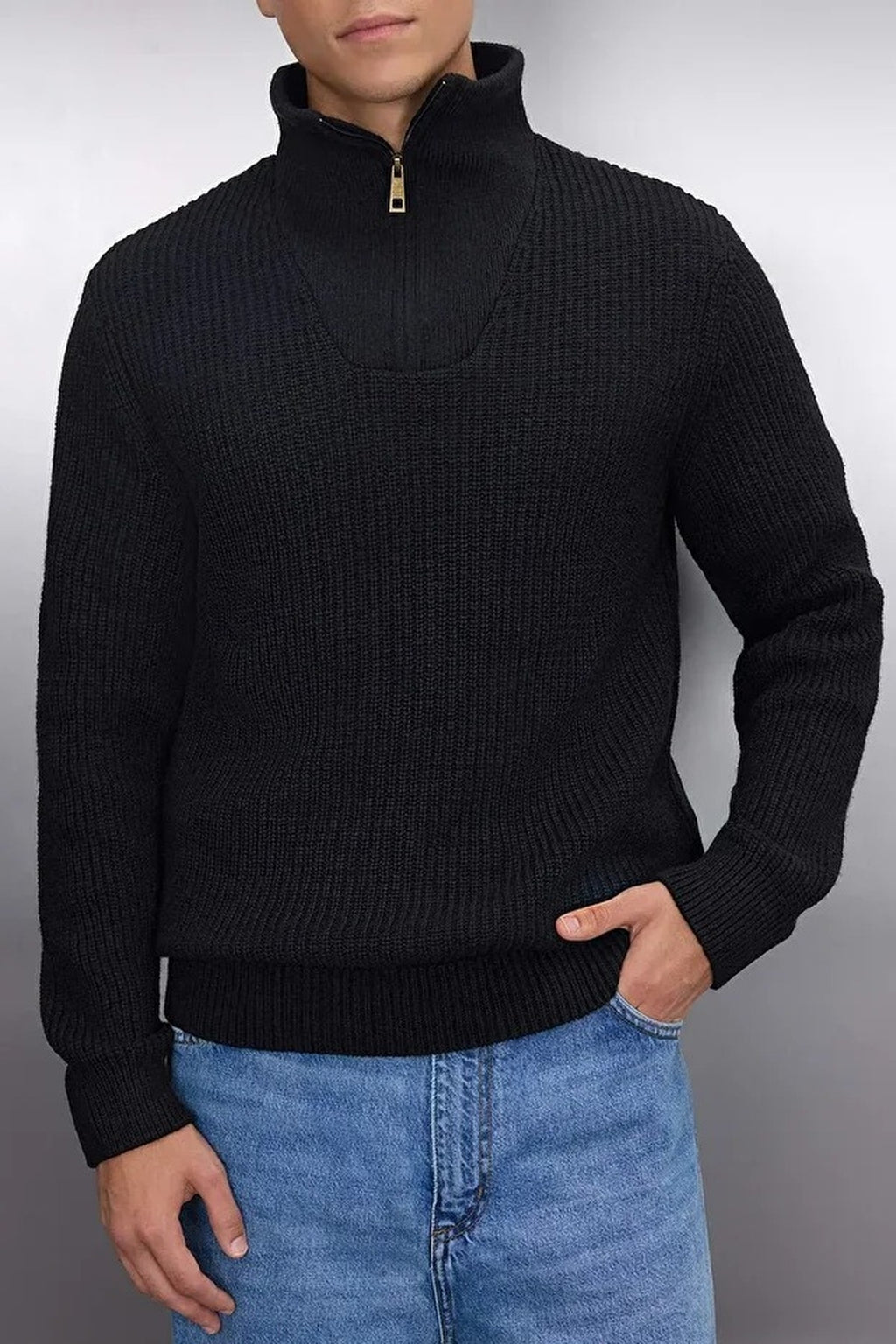 Regular Woolen Zippered Turtleneck Knit Sweater