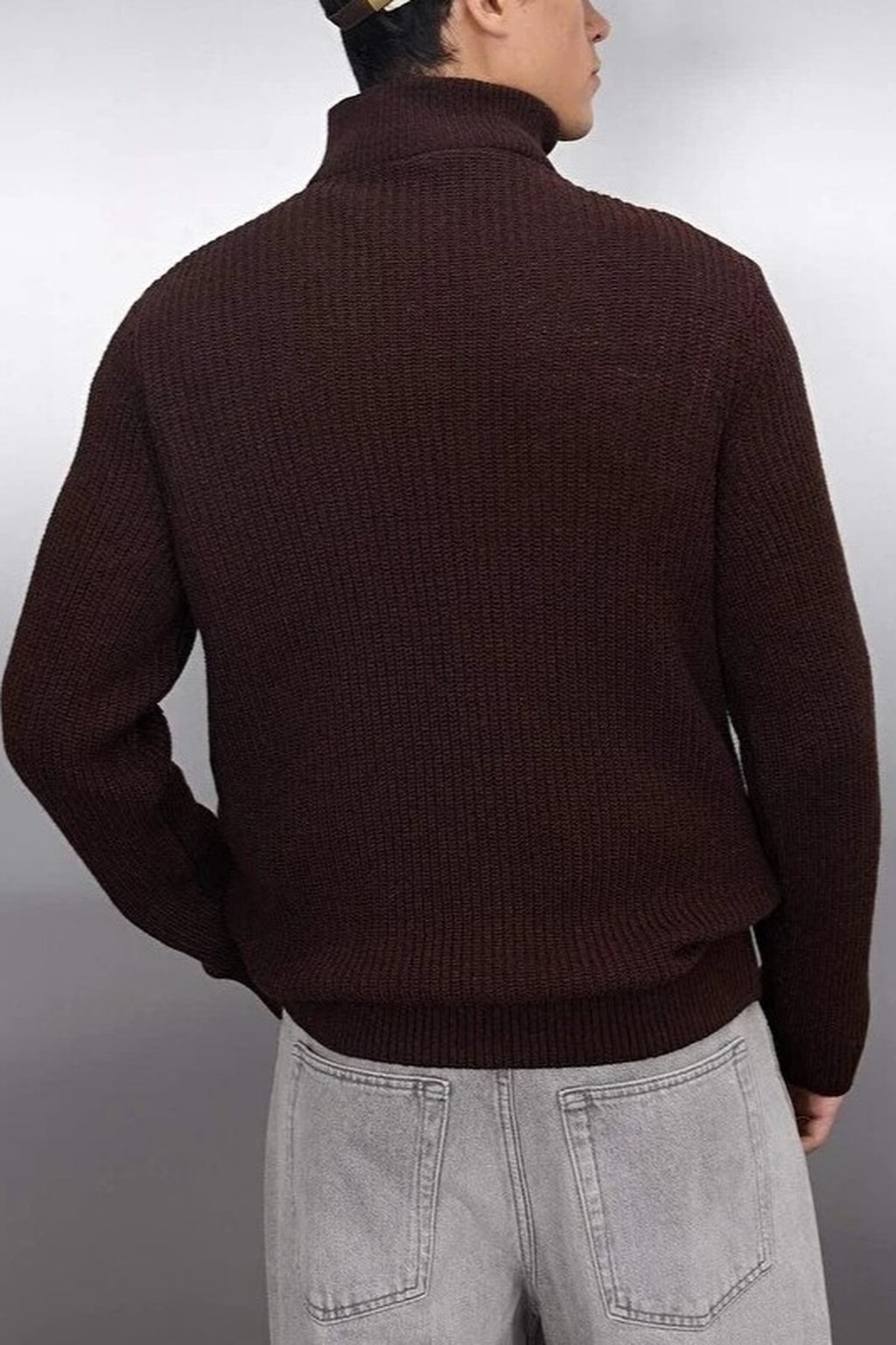 Regular Woolen Zippered Turtleneck Knit Sweater