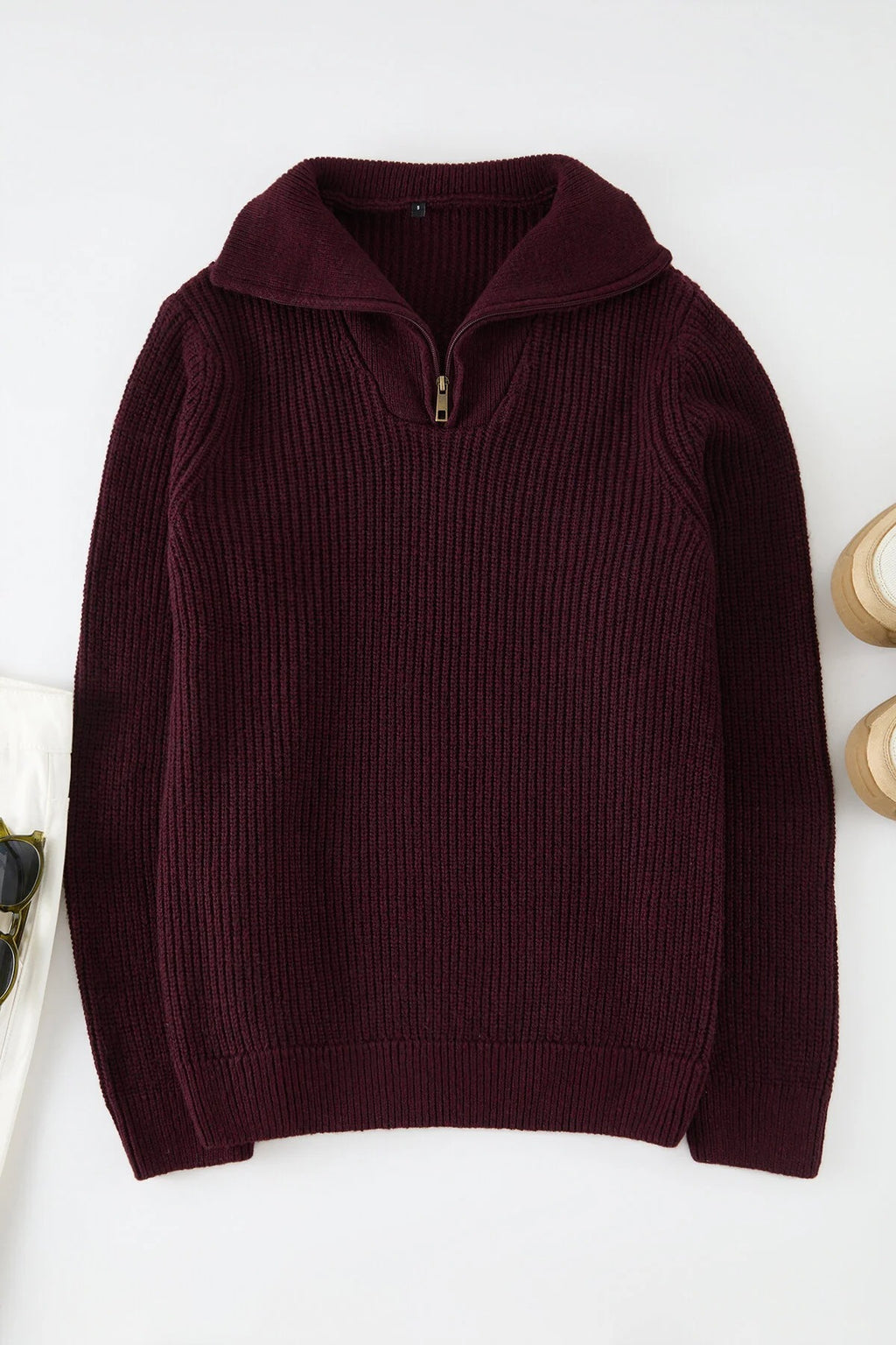 Regular Woolen Zippered Turtleneck Knit Sweater