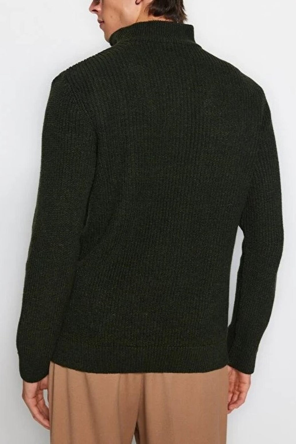 Regular Woolen Zippered Turtleneck Knit Sweater