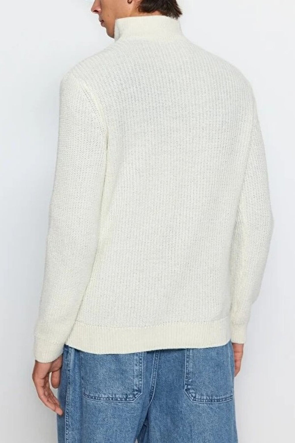 Regular Woolen Zippered Turtleneck Knit Sweater