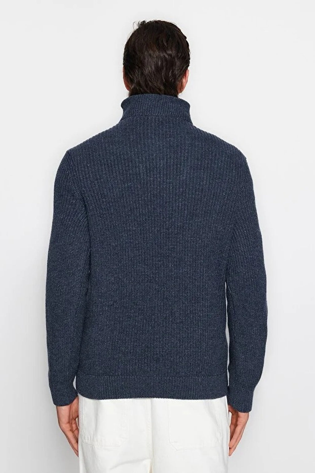 Regular Woolen Zippered Turtleneck Knit Sweater