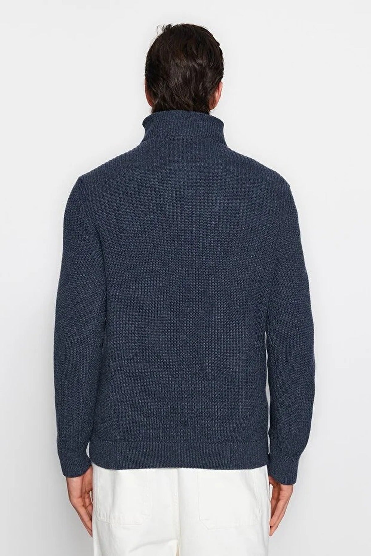 Regular Woolen Zippered Turtleneck Knit Sweater