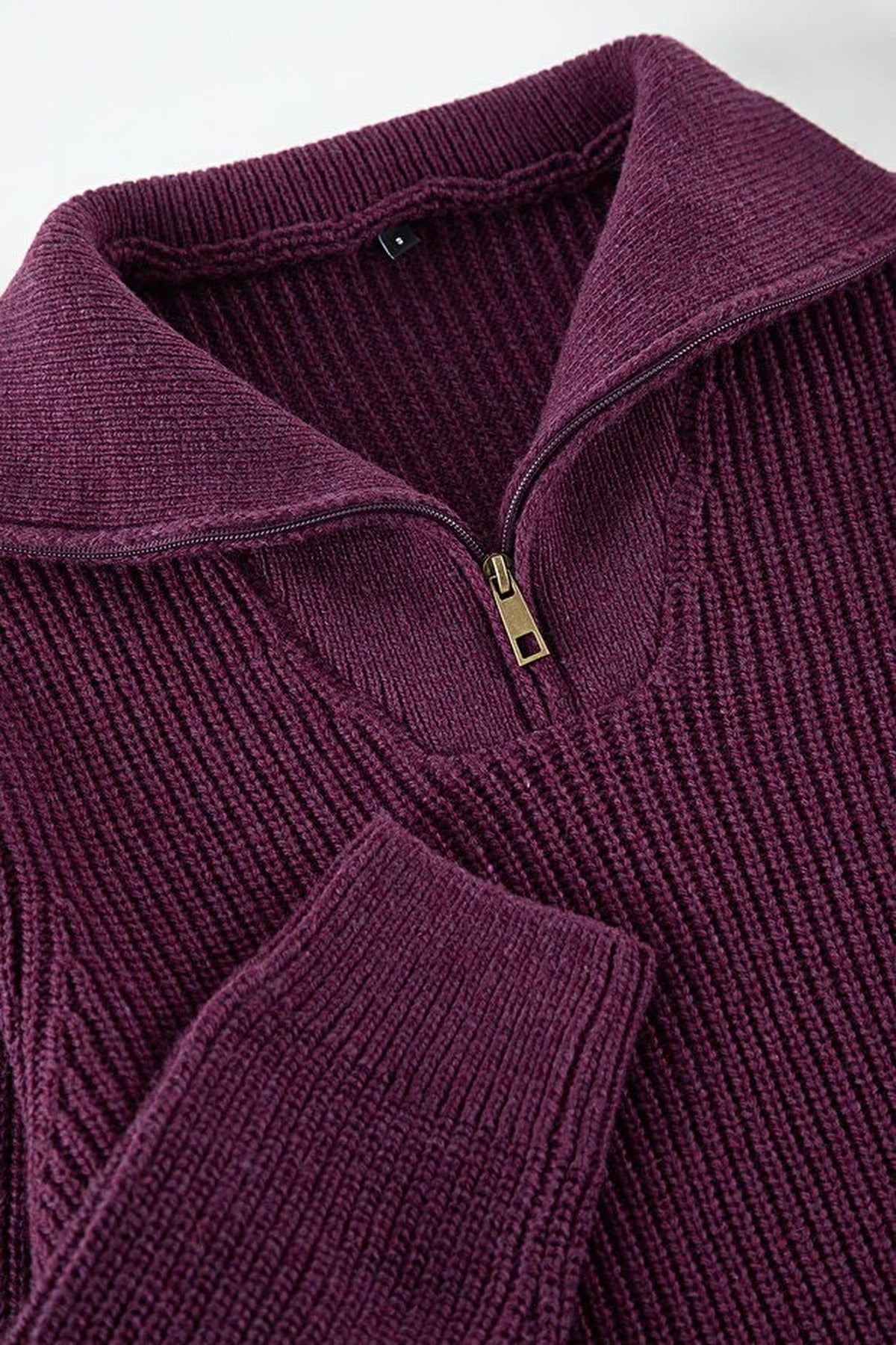 Regular Woolen Zippered Turtleneck Knit Sweater