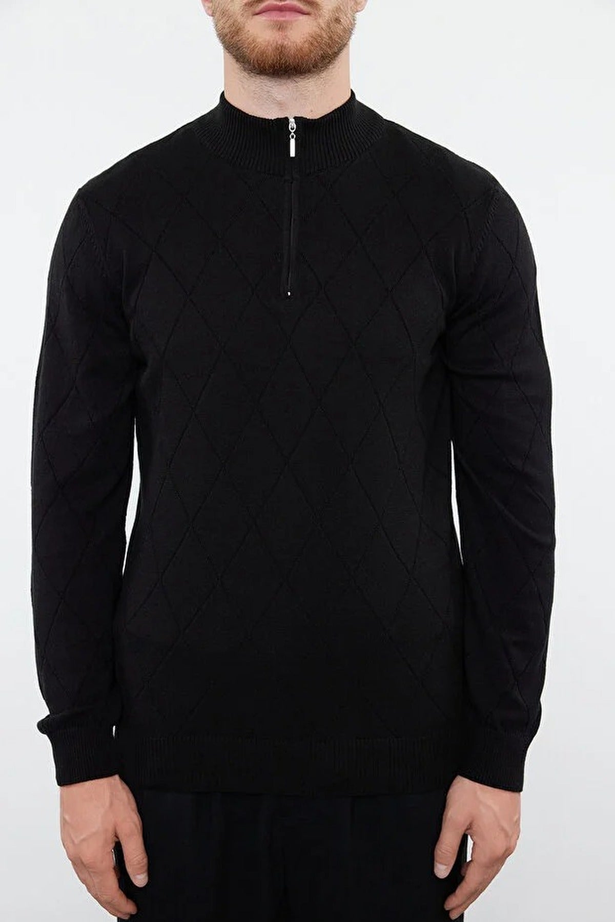 Slim Fit Half Turtleneck Zippered Collar Knit Sweater