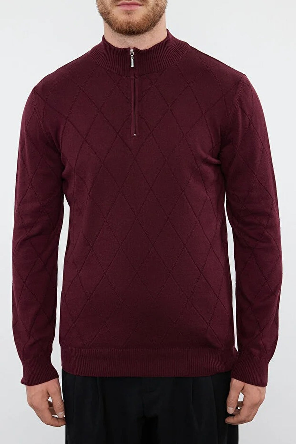 Slim Fit Half Turtleneck Zippered Collar Knit Sweater