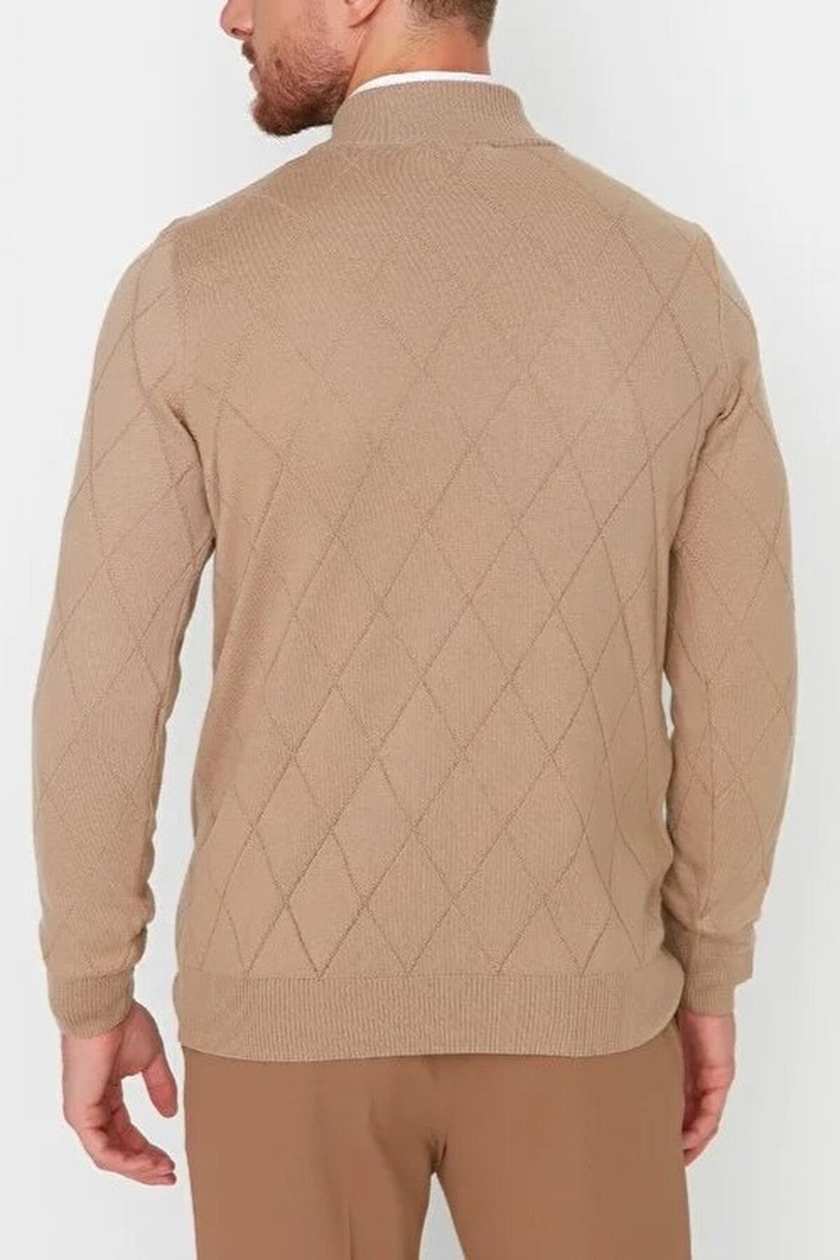 Slim Fit Half Turtleneck Zippered Collar Knit Sweater