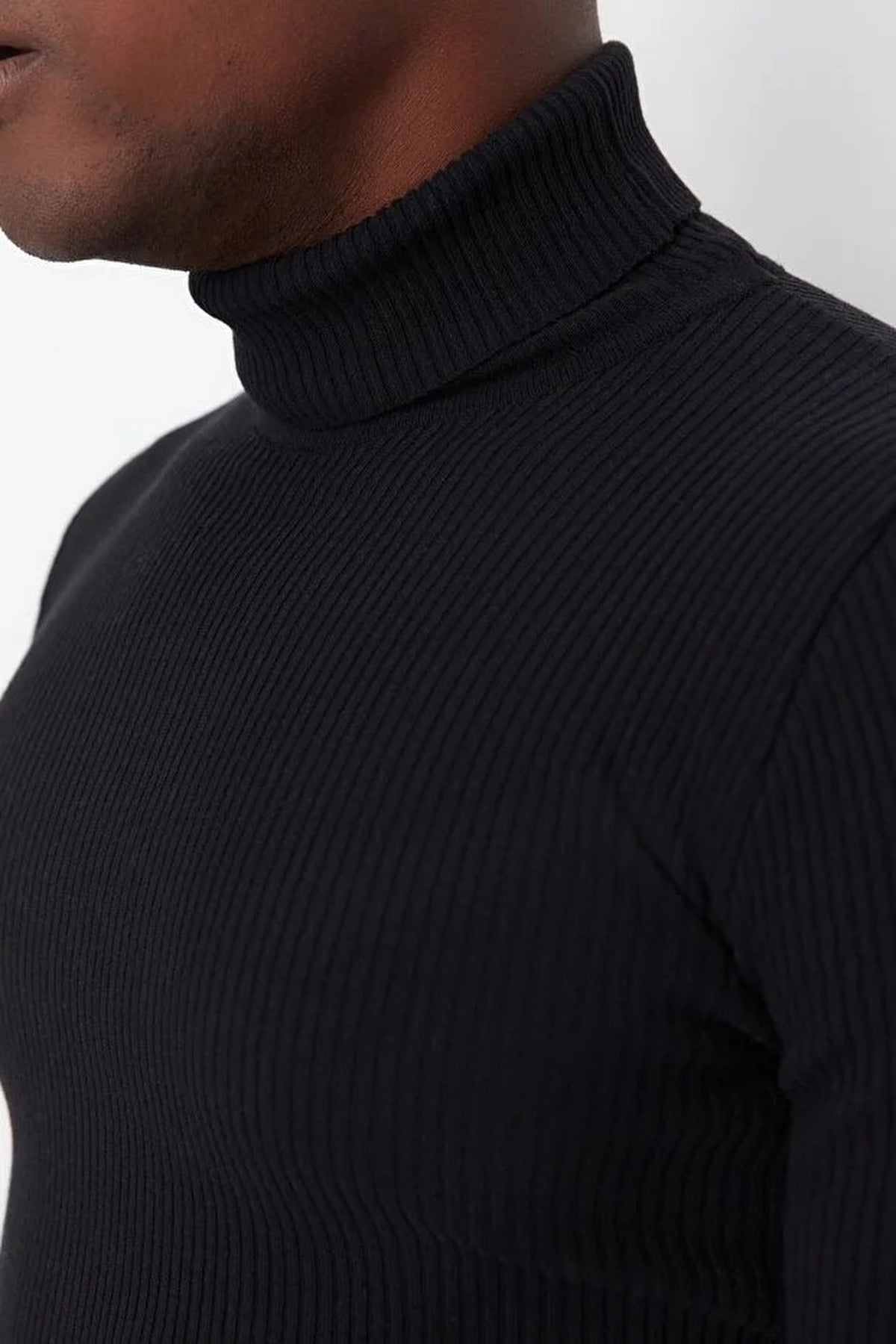 Slim Fit Turtleneck Ribbed Knit Sweater