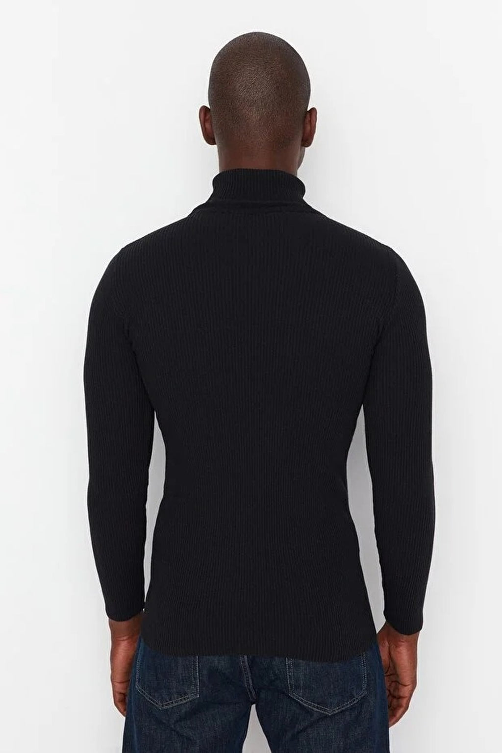 Slim Fit Turtleneck Ribbed Knit Sweater