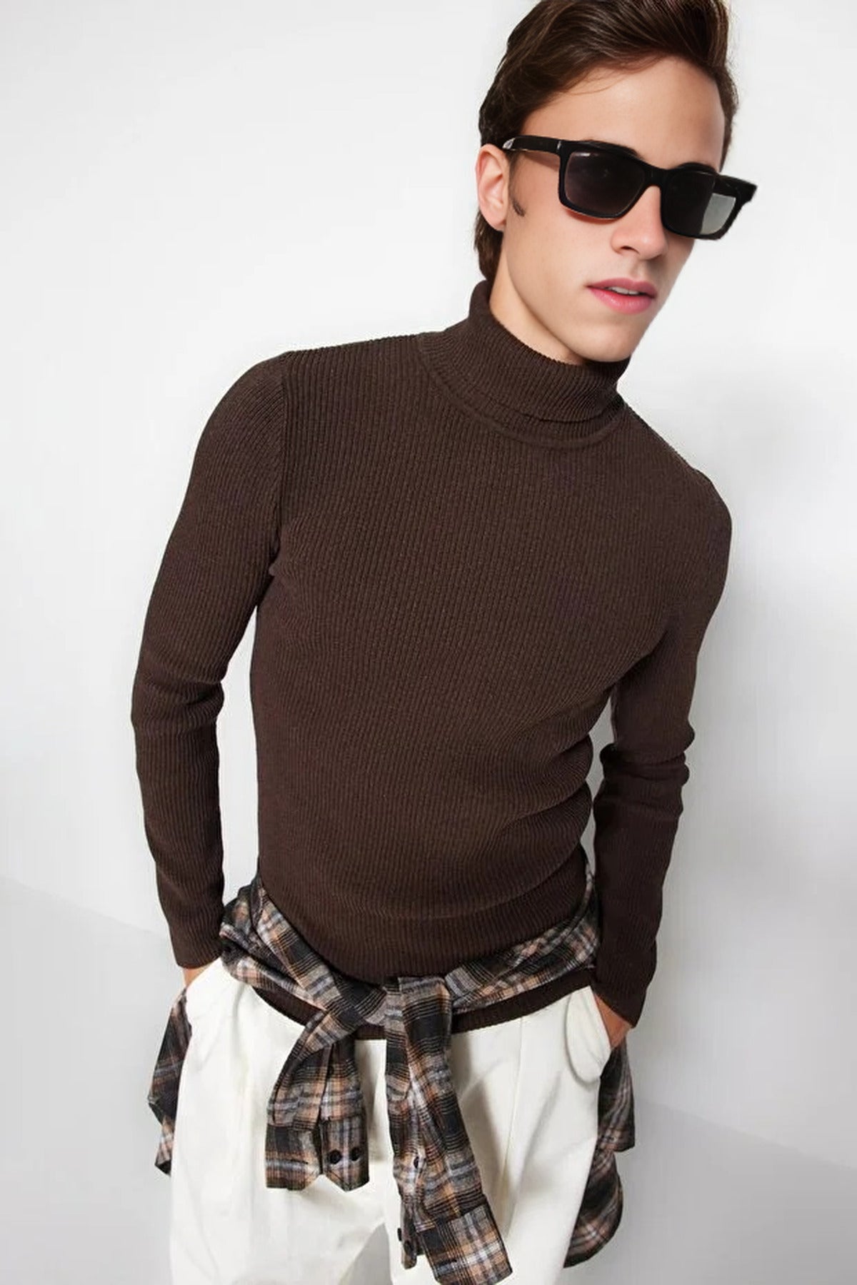 Slim Fit Turtleneck Ribbed Knit Sweater