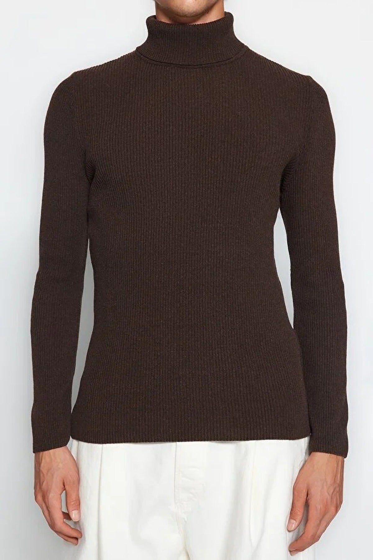 Slim Fit Turtleneck Ribbed Knit Sweater
