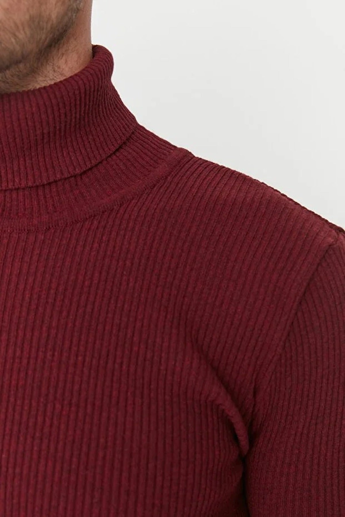 Slim Fit Turtleneck Ribbed Knit Sweater